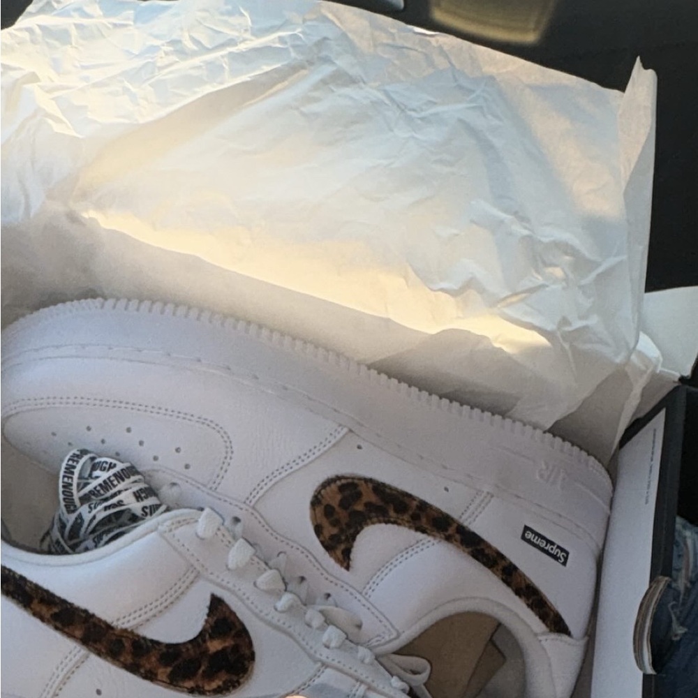 White Sneakers with Leopard Print Swoosh